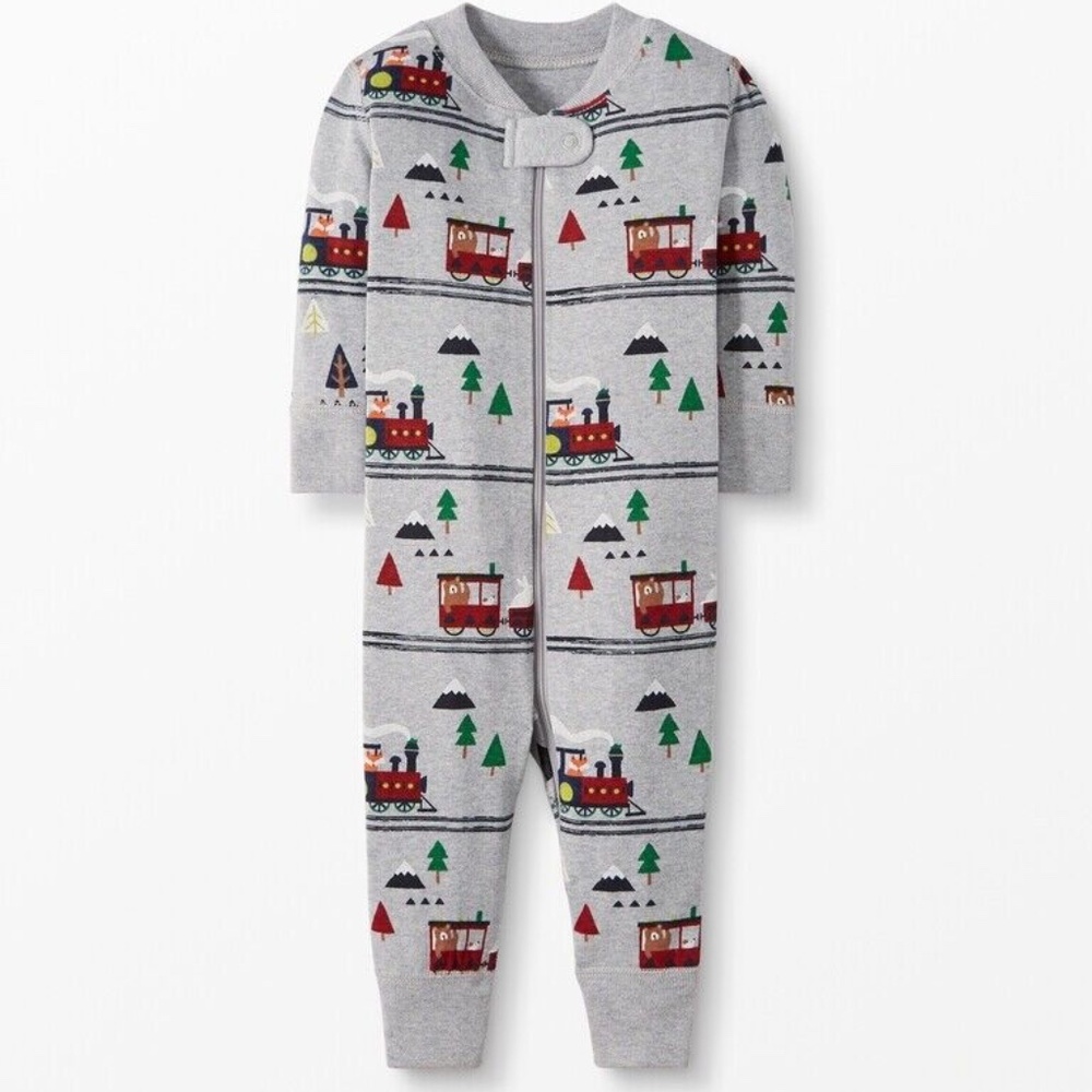 Hanna Andersson Holiday Christmas Trains Night Sleeper in Organic Cotton, 50 cm